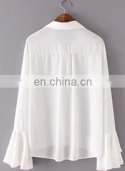 Latest fashion women chiffon blouse deisgn flare sleeve