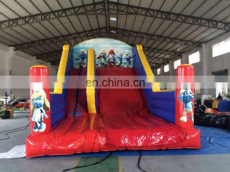 inflatable smurfs dry slide on promotion and available 8x5x7m