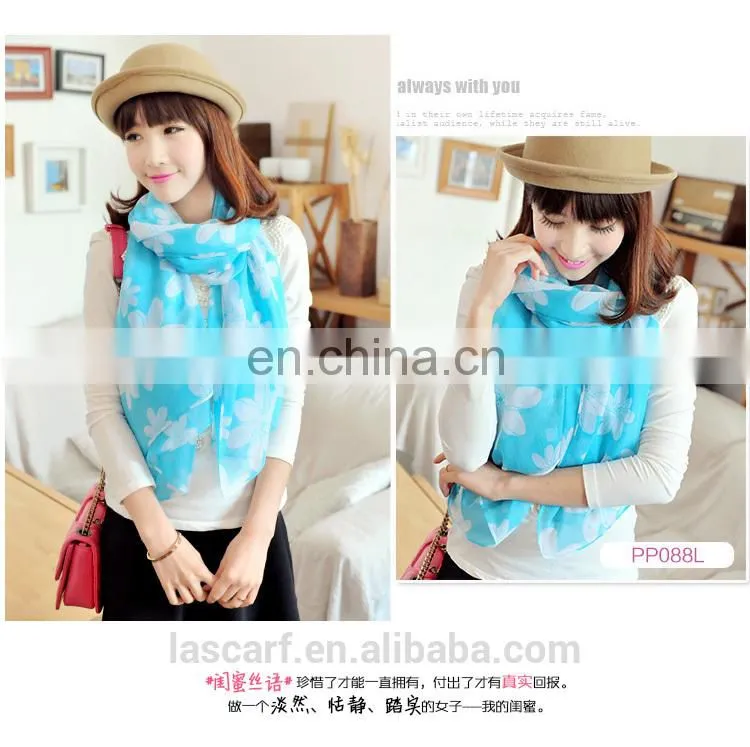 2014 women cheap price fashion style lovely long polyester flower stole(PP088L)
