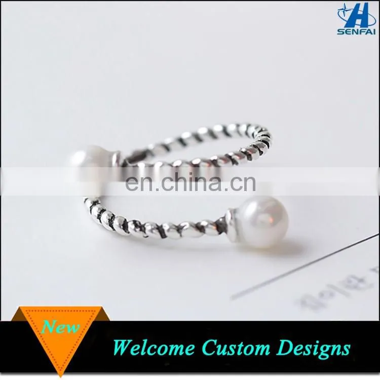 Made In China Antique Silver Braided Band Open Pearl Ring Designs For Girls