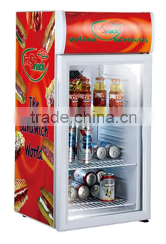 Mini glass door beverage display cooler with light box