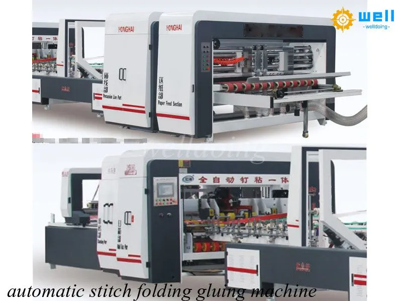 corrguated carton floding gluing stitcher machine