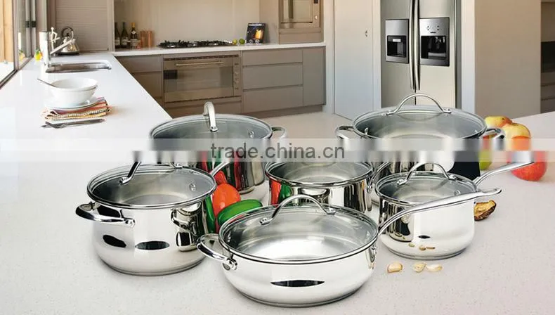 Stainless Steel Cookware Set Triple Bottom With Glass Lid