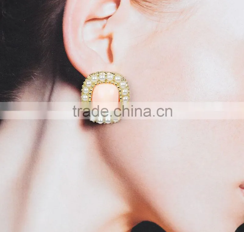 Handmade pearl earrings square Bezel Earrings gemstone earring