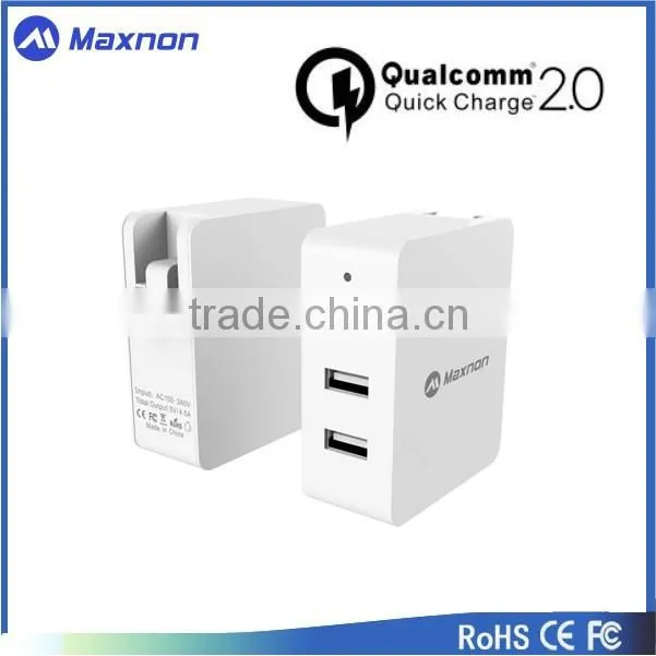CE RoHS FCC Qualcomm certified 3 usb quick wall charger with quick charge 2.0 wholesale