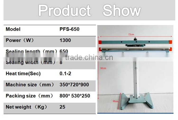Wenzhou factory pedal sealing machine 650mm sealing length use for bag neck sealing