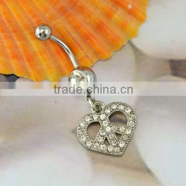 Competitive price navel ring women hanging heart peace cz navel body jewelry