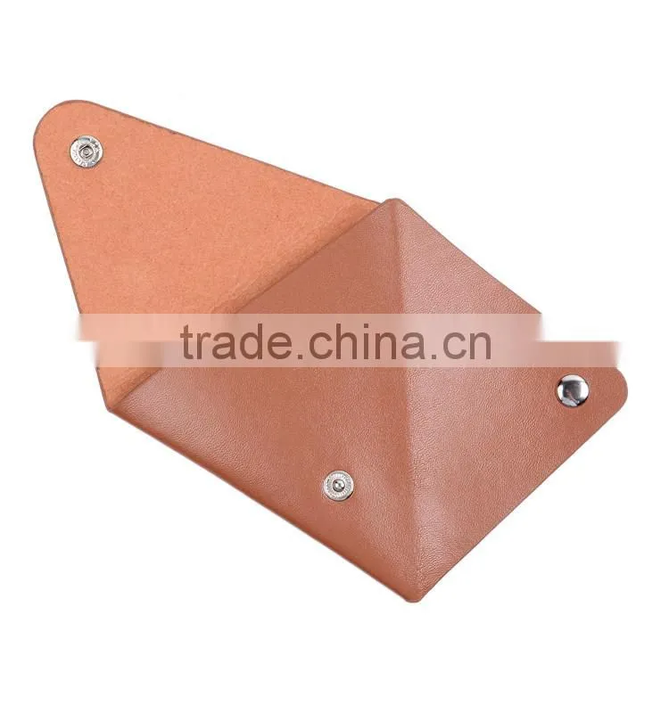 Brown mini leather coin purse wallet with triangle shape for laldies