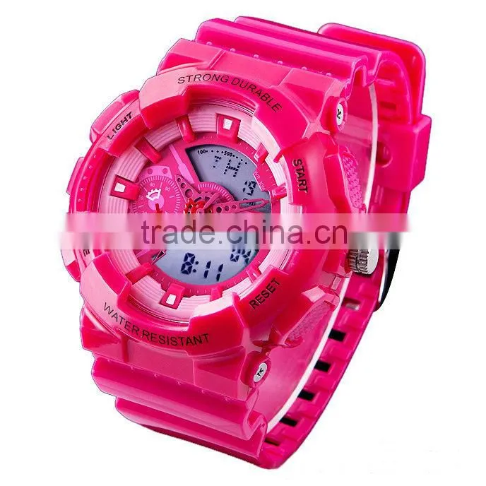 Western style LED multifunctional sport watches lady with Japan quartz analog and China digital movement