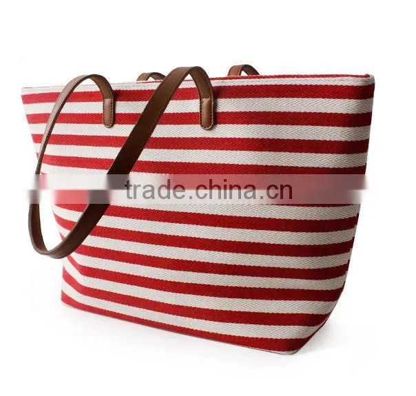 Wholesale High Quality fashion simple woman stripe canvas tote bag