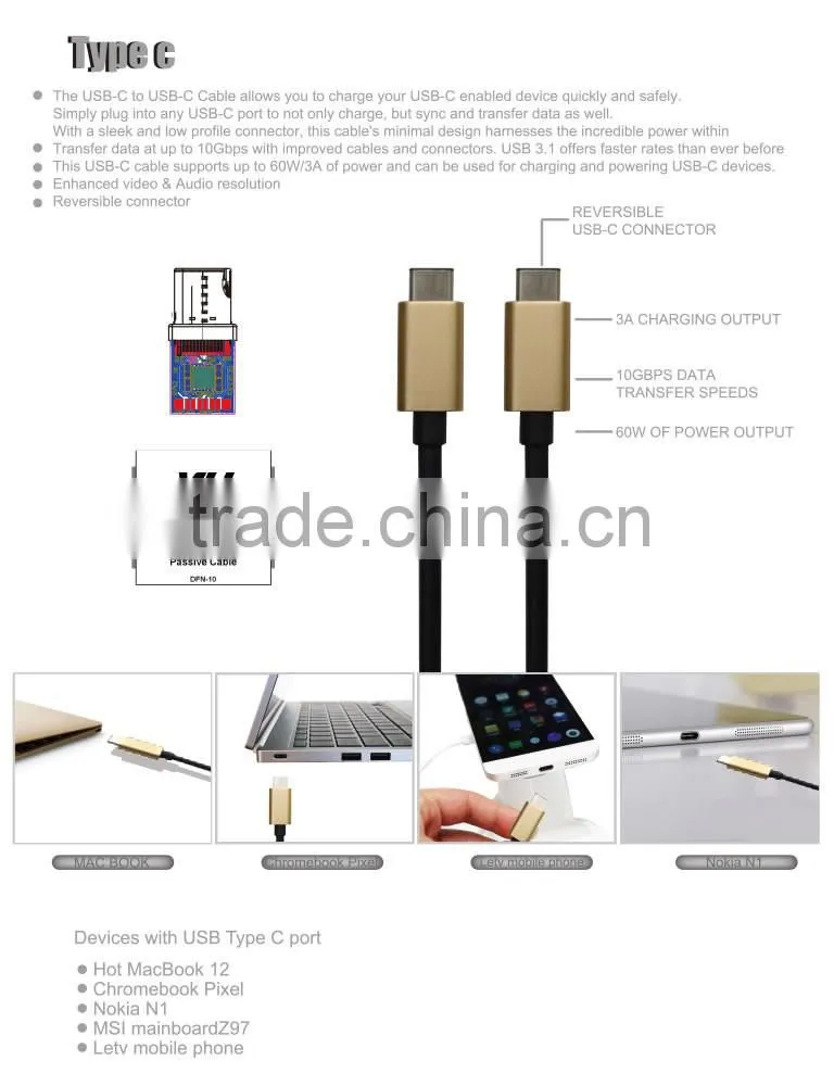 Super Speed USB 3.1 Type C Cable ABS Case