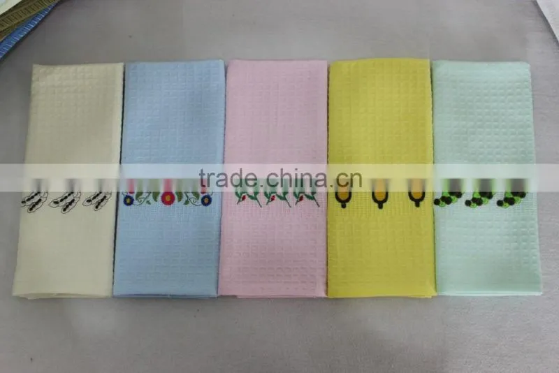 custom solid colorful waffle tea towels 100% cotton 2016 with embroidery