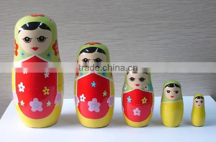 Wooden Russian doll, 5pc Purple Rolly/Polly Nesting Babushka doll set