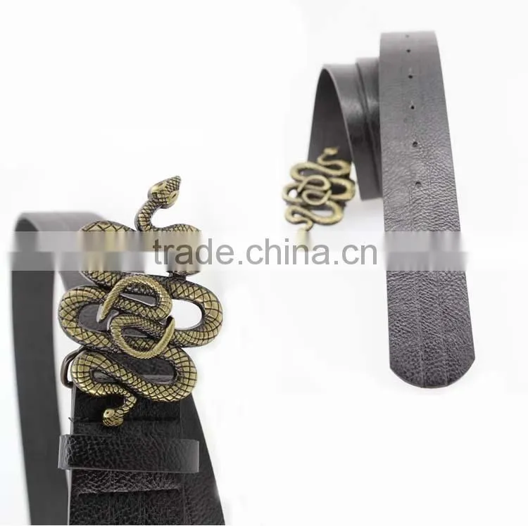 2015 Vintage Style pu casual belt for women with Snake shape buckles in yiwu