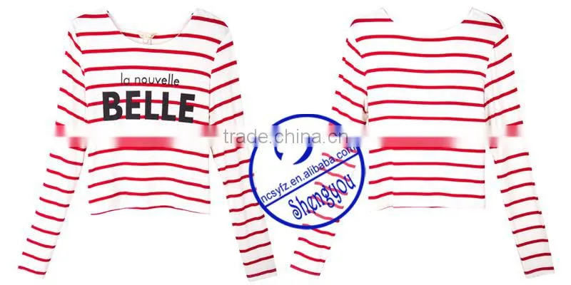 2015 China supplier 100% cotton custom fashion women yarn dyed t shirt wholesale