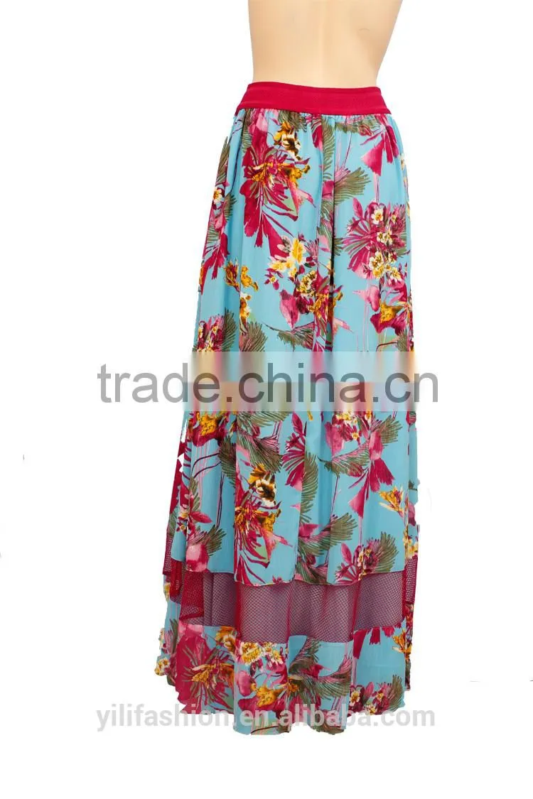 floral print latest skirt design pictures long skirt apparel for 18-45 years old women