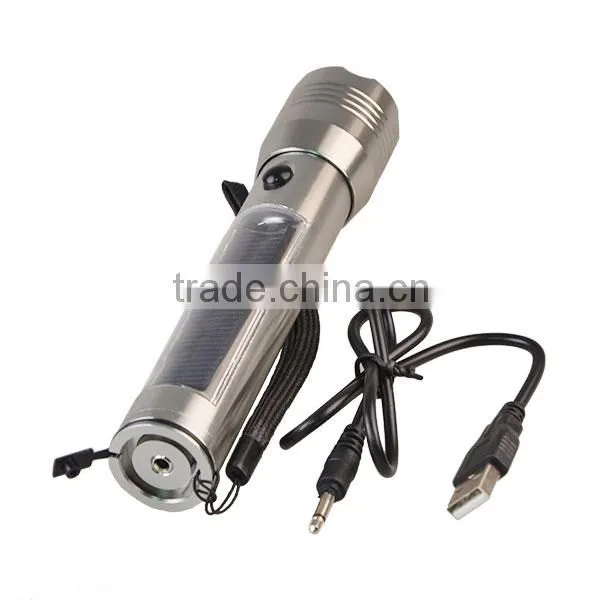 high power strong light USB charger solar power led torch