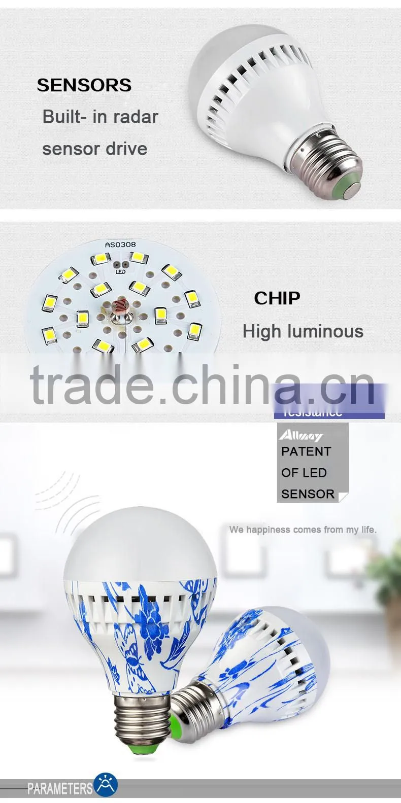 4W smart sensor led bulb corridor stairway auto lighting RC driver