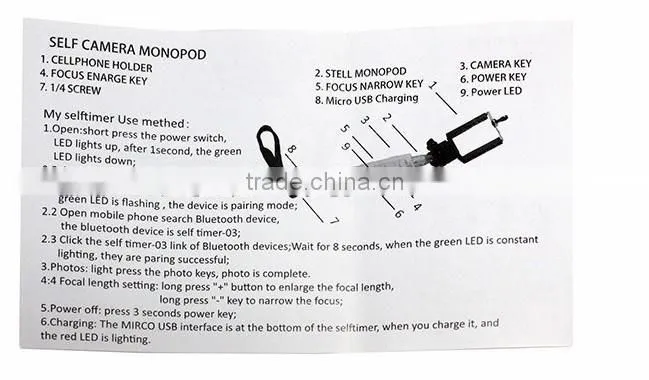 aluminum material and digital camera use zoom in-out function bluetooth monopod handheld