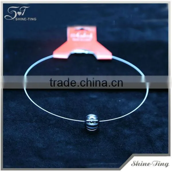 hot selling Europe style steel wire choker necklace with purple ball pendant for women