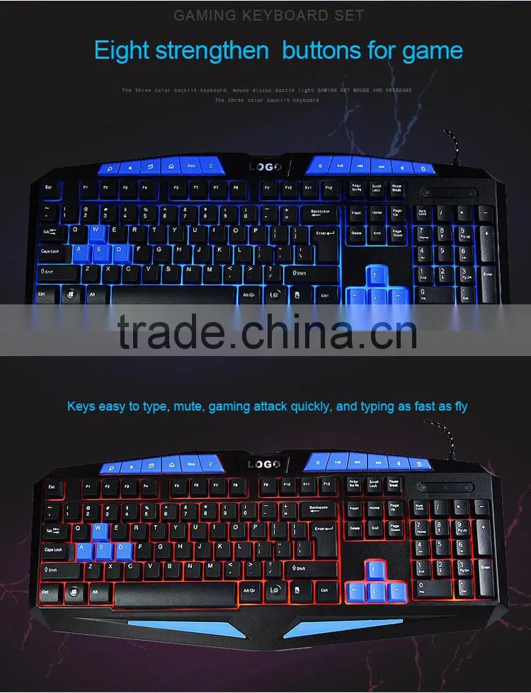 ISO factory wired gaming keyboard_three colors backlit keyboard