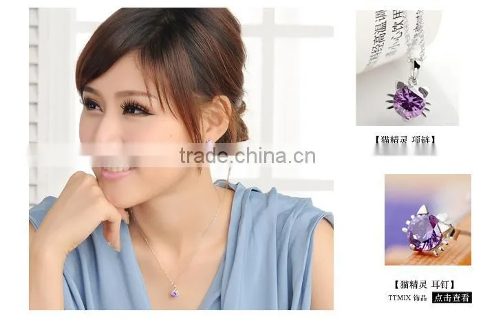Cat shaped jewelry Austria crystal 925 sterling silver jewelry set