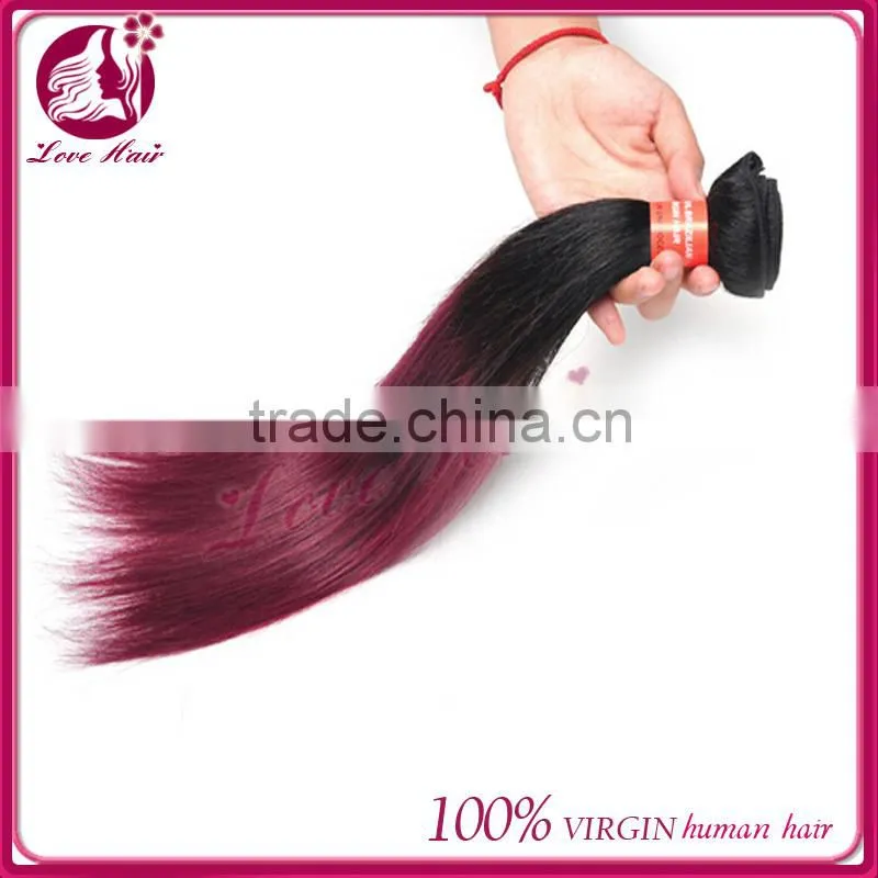 Silk straight ombre hair weave #1b #Burg brazilian virgin hair