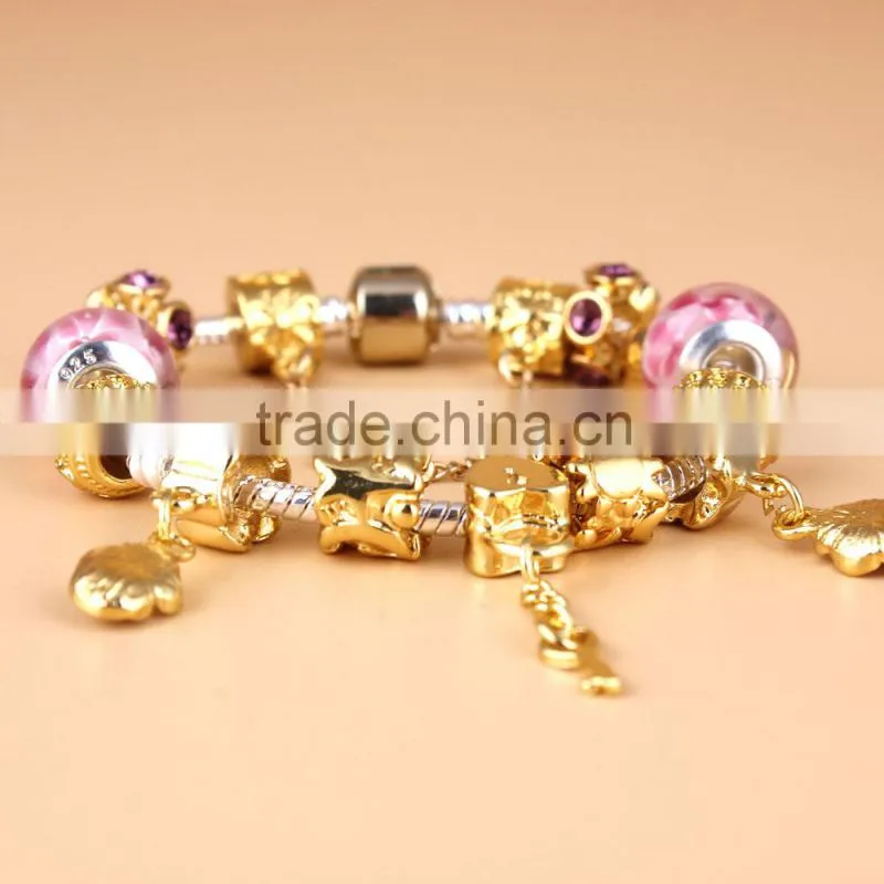 2015 Fashion Newly Developed Silver Snake Chain Customizable 925 Bracelet With European Beads
