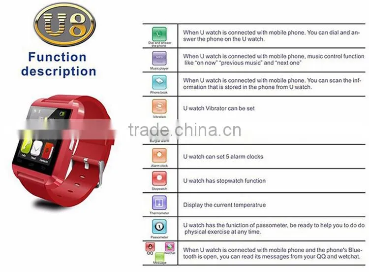 U8 Wrist Smart Watch Mobile Phone with Bluetooth 3 Color on Stock Wholesales Promotion Bracelets (U8)