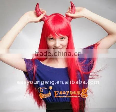 Red anime cosplay hair wig, cheap witch halloween synthetic wigs