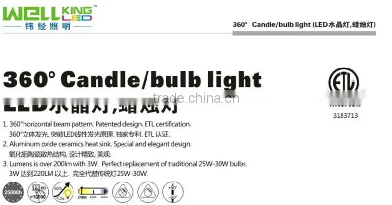 Wholesale Price 3W 5W Dimmable LED Candle Light Bulbs