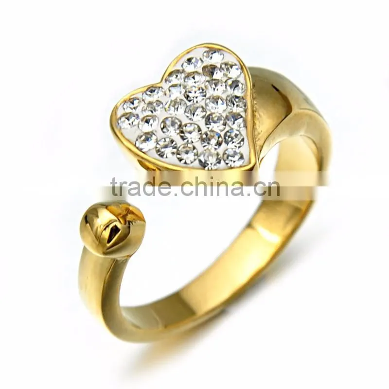 Wholesale Women Wedding Finger Ring Jewelry Latest Stainless Steel Crystal Gold Heart Ring