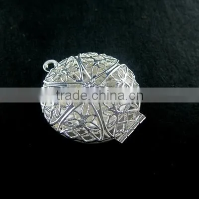 27mm silver plated brass filigree round photo locket DIY pendant charm supplies 1112001