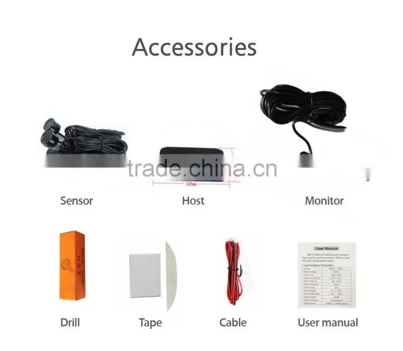 bibi alert parking sensor,4 Black Parking Sensors LED Display Car Reverse Backup Radar Kit with Backlight