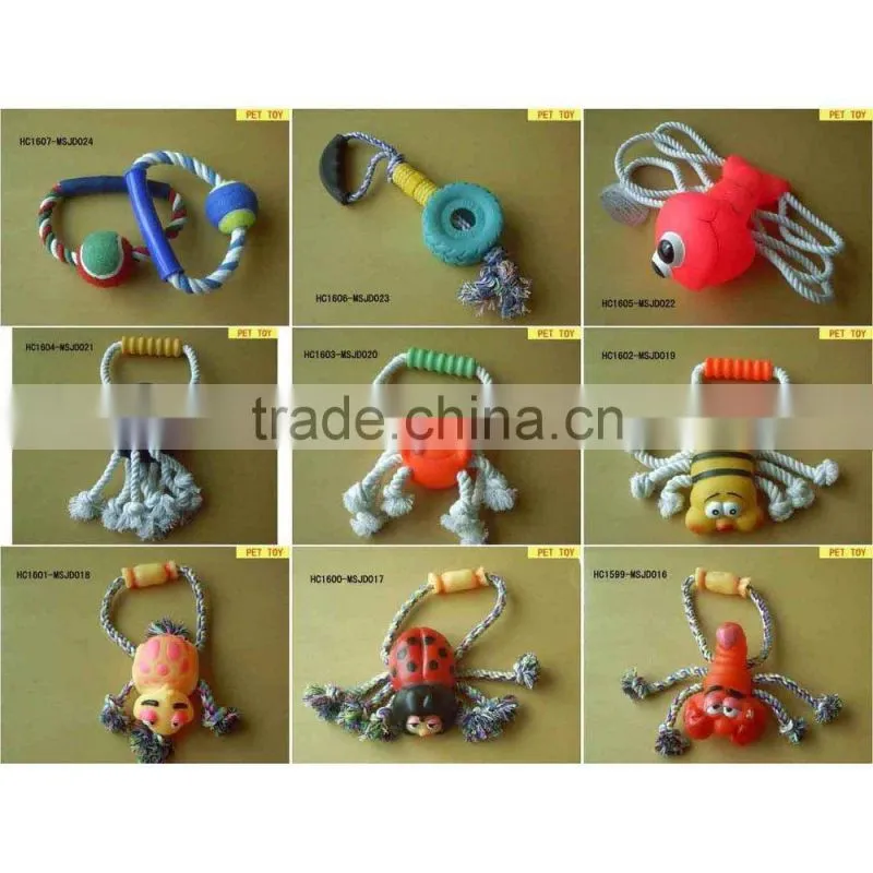TPR Rubber pet dog toy with cotton rope