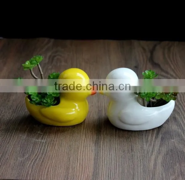 Cute mini duck ceramic pot home desktop decoration bonsai flower pots