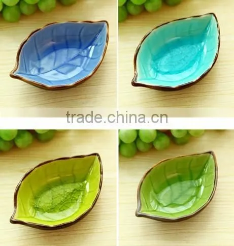 Wholesale Stock Small Order Leaf Shaped Ceramic Condiment Plate