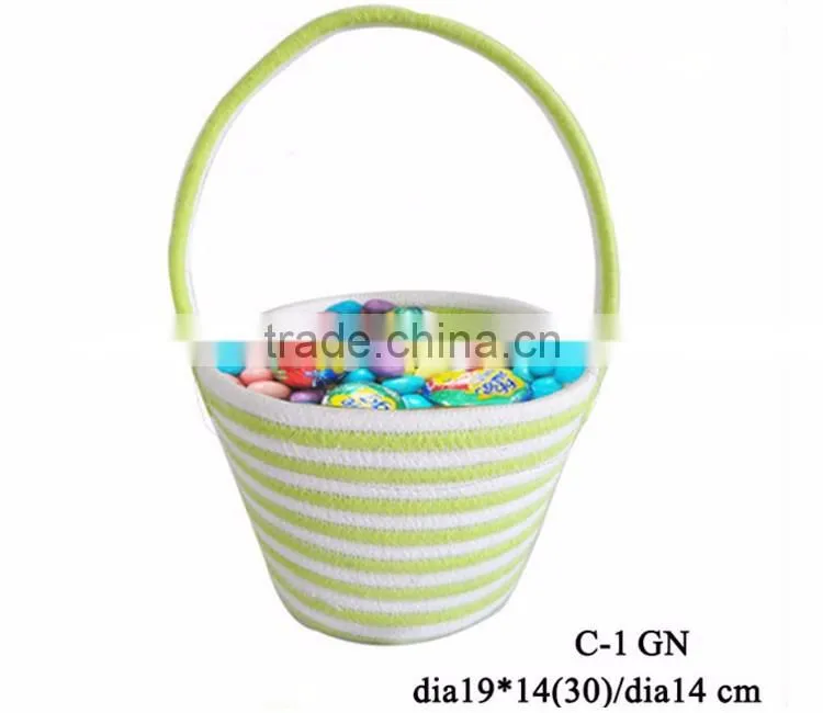 Personalized cotton cord coiled stylish empty easter egg storage basket with handle