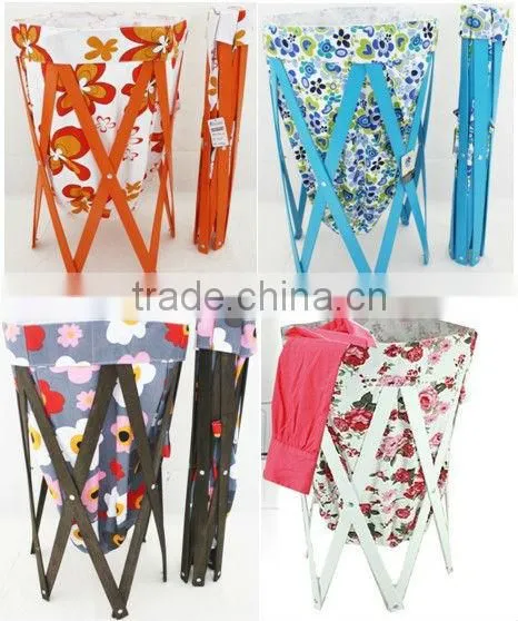 Wood laundry hamper fold