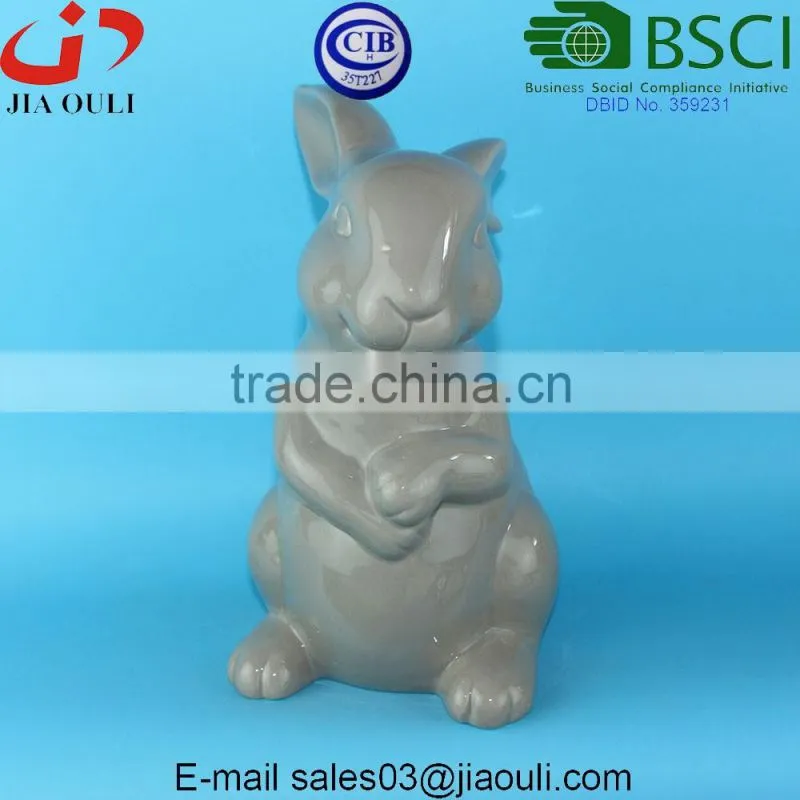 BSCI Audit Dehua Factory brown painted ceramic rabbit, fat sitting rabbit