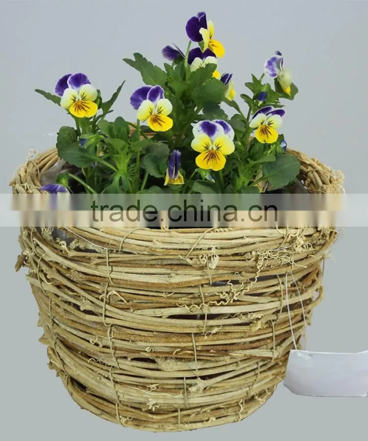 Yellow rattan cups and flower pots