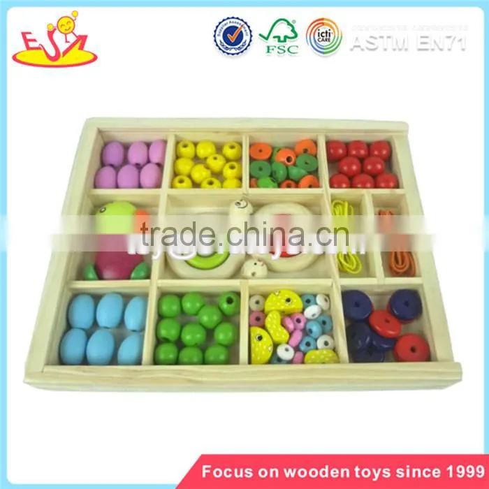 Wholesale DIY beautiful wooden big beads toy funny baby wooden string big beads toy W11E007