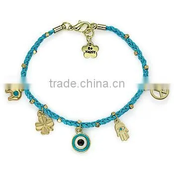 gold evil eye fatima hand peace sign four leaf clover elephant charms bracelet wax cord handwoven friendship bracelet luck charm