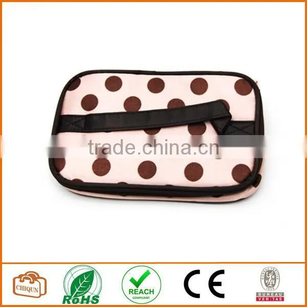 Double Layer Cosmetic Bag Pink with Coffee Dot Travel Toiletry Cosmetic Makeup Bag Organizer With Mirror