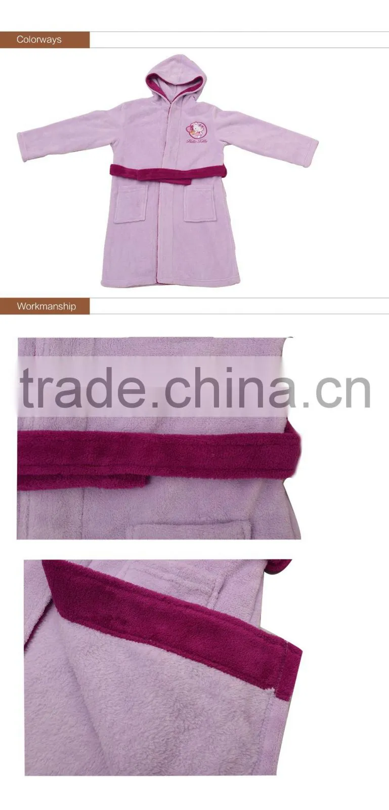 2016 NEW Microfiber Coral Fleece Kid's Bathrobe with Lila Color