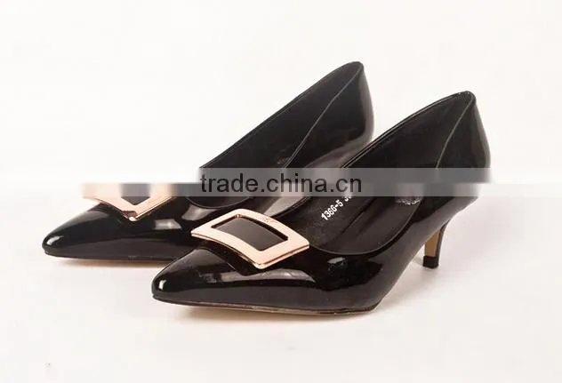 GZY fashion black color patent pu women shoes with removable heel