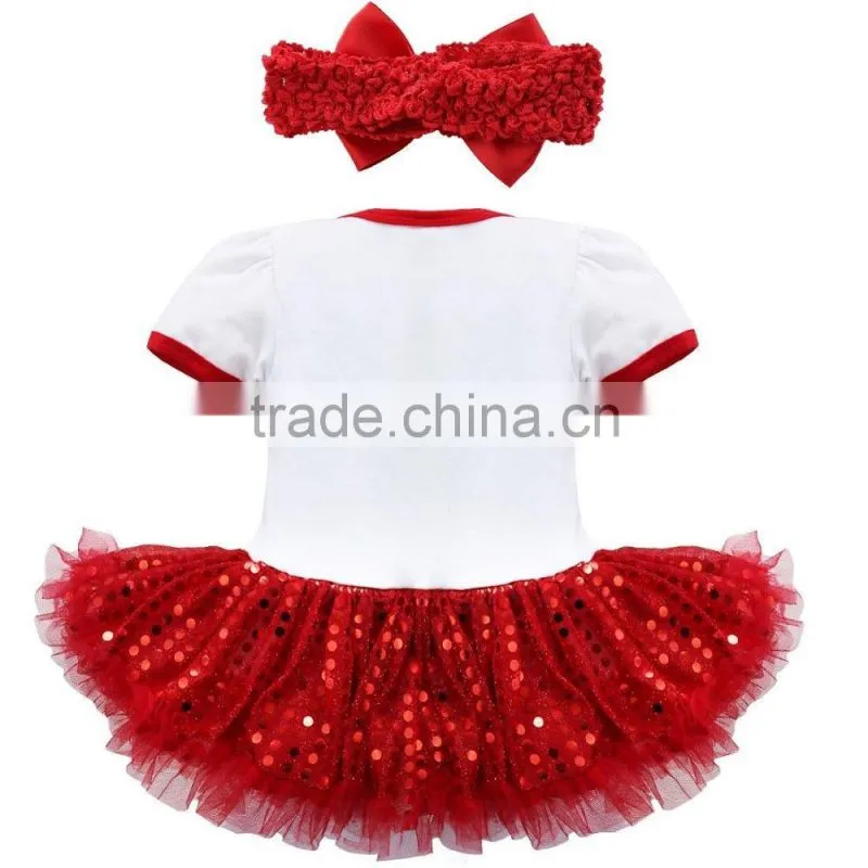 Latest design Hot sale summer dress 2017 wholesale cotton clothing sequin kids short sleeve red baby christmas dress for girl