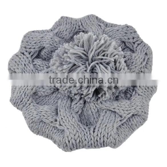 Women's Warm Knit Wool Beanie Pumpkin Ball Pumpkin Ladies Winter Wool Hat 9083