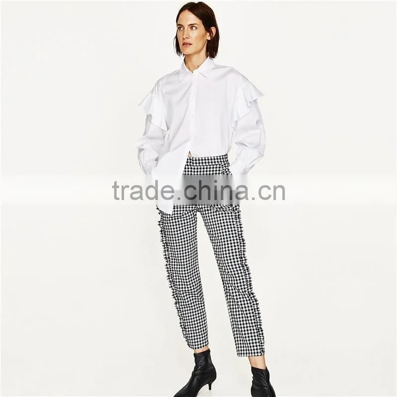 Spring Women Soft Slim Gingham Trousers
