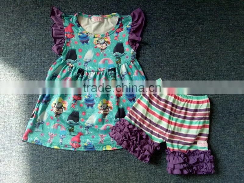 2017 wholesale kids boutique ruffle outfits skirt with cute shorts kids outfits teen girls clothing sets